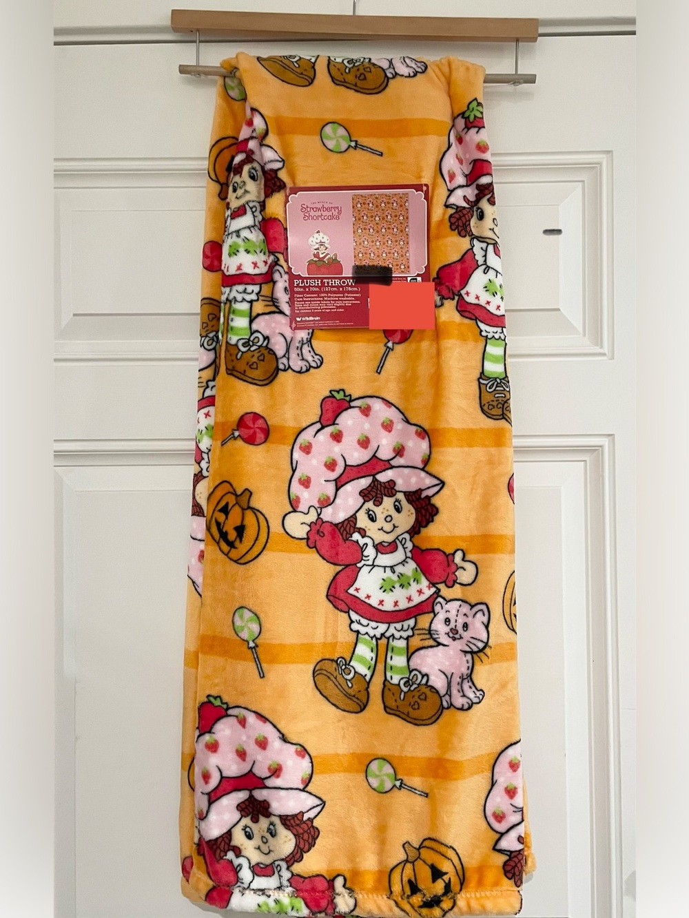 Strawberry Shortcake Plush Throw Blanket in Orange
